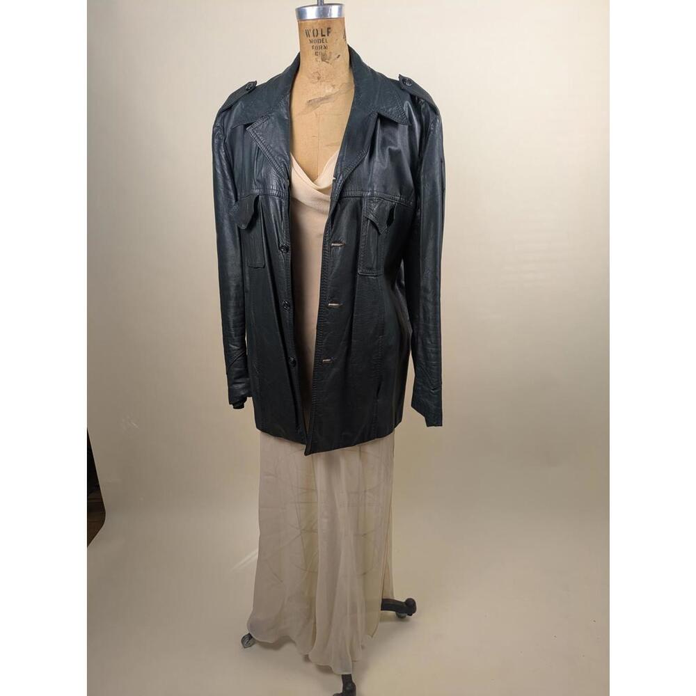 1990's green leather oversized jacket